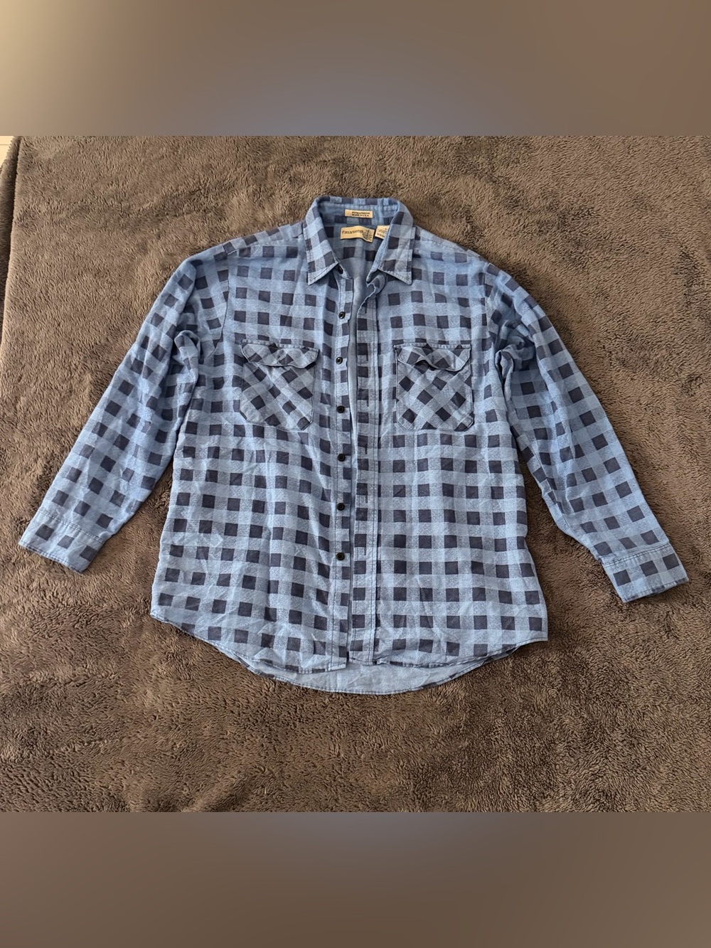 Fieldmaster Men's L Regular Blue Black Check Flannel Long Sleeve Button-Up
